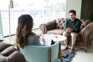 client and therapist talk in an emdr therapy program 